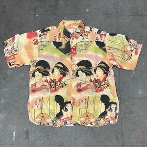 Citron of Santa Monica Men’s 100% Linen Japanese Geisha Hawaiian Shirt Medium